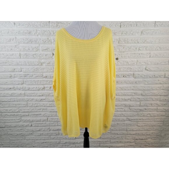 Lane Bryant Womens Top 26 28 Plus Short Cap Sleeve Sheer Mesh Yellow YEL13E - Picture 1 of 9